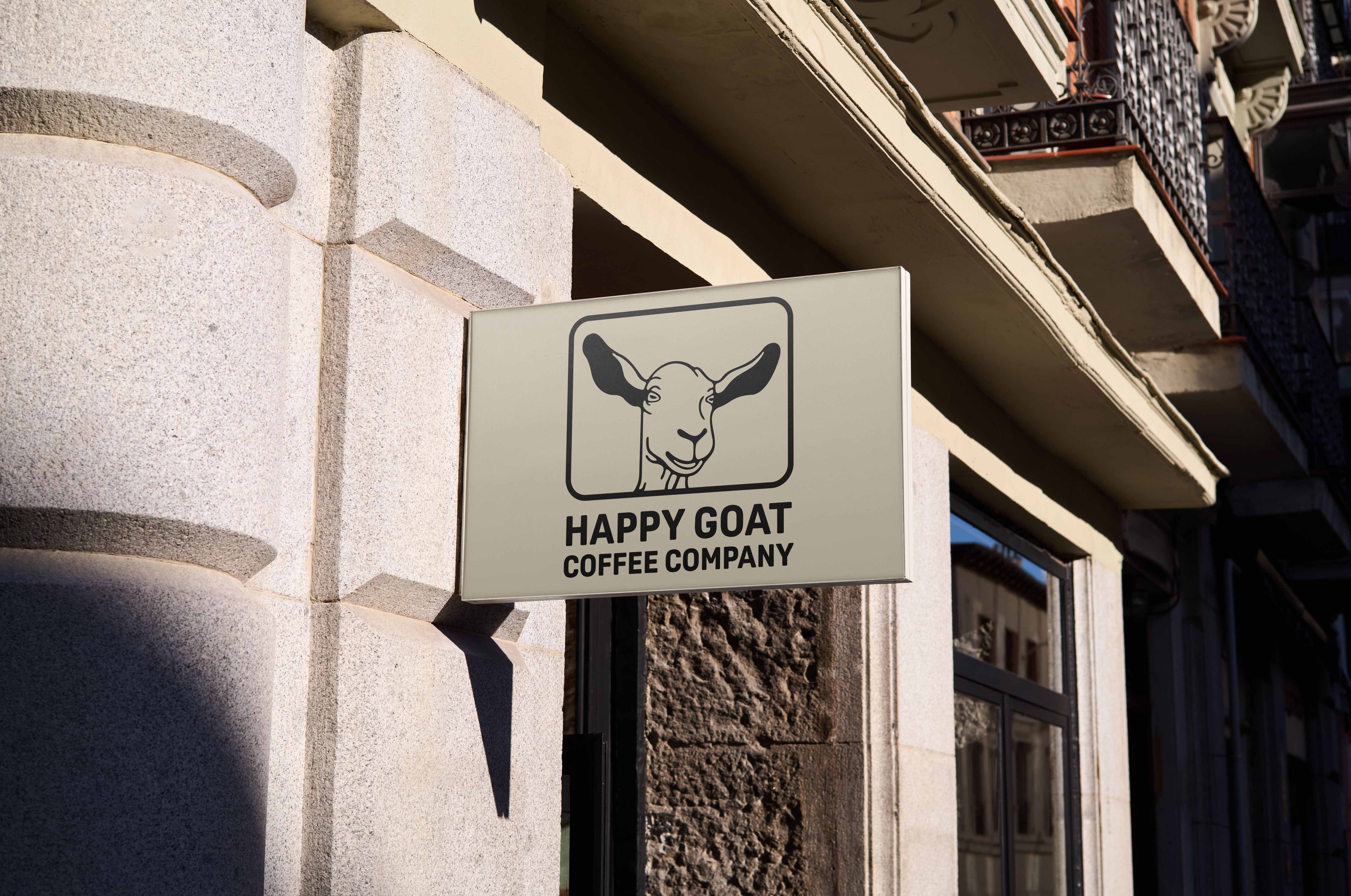 happy goat coffee company sign outside cafe
